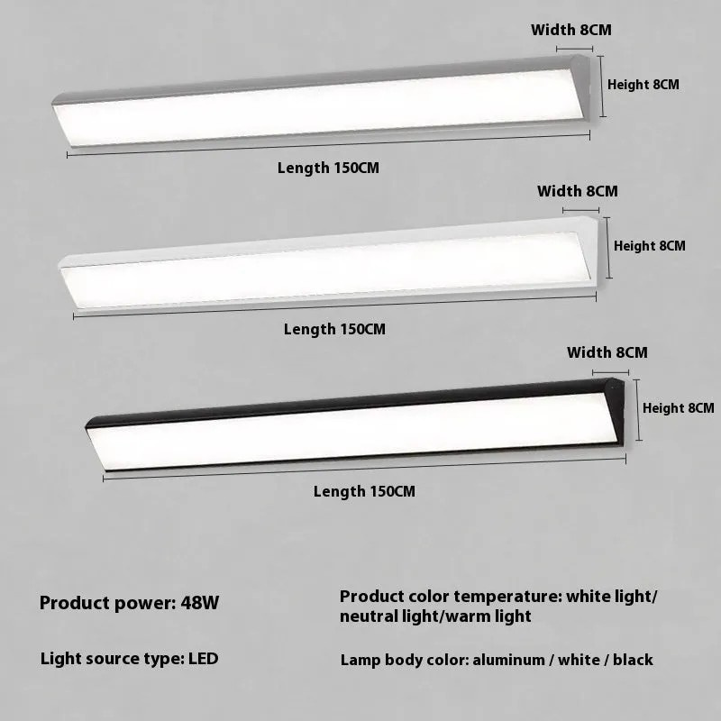 Modern LED strip wall lamp black aluminium body PC shade 150cm 48W indoor