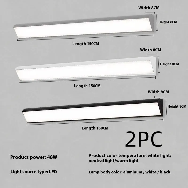 Modern LED strip wall lamp black aluminium body PC shade 150cm 48W indoor
