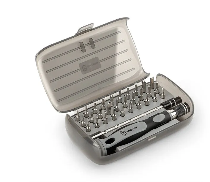 32 in 1 screwdriver set with 30 bits in a black PP plastic organiser case