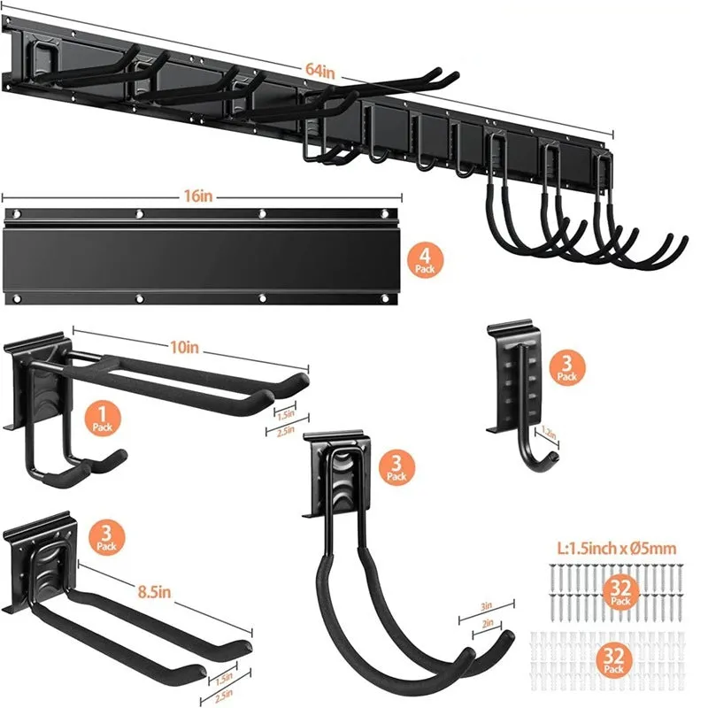 Heavy-duty garage removable adjustable wall hook with carbon steel alloy construction and 2 plates 6 hooks 2 straps