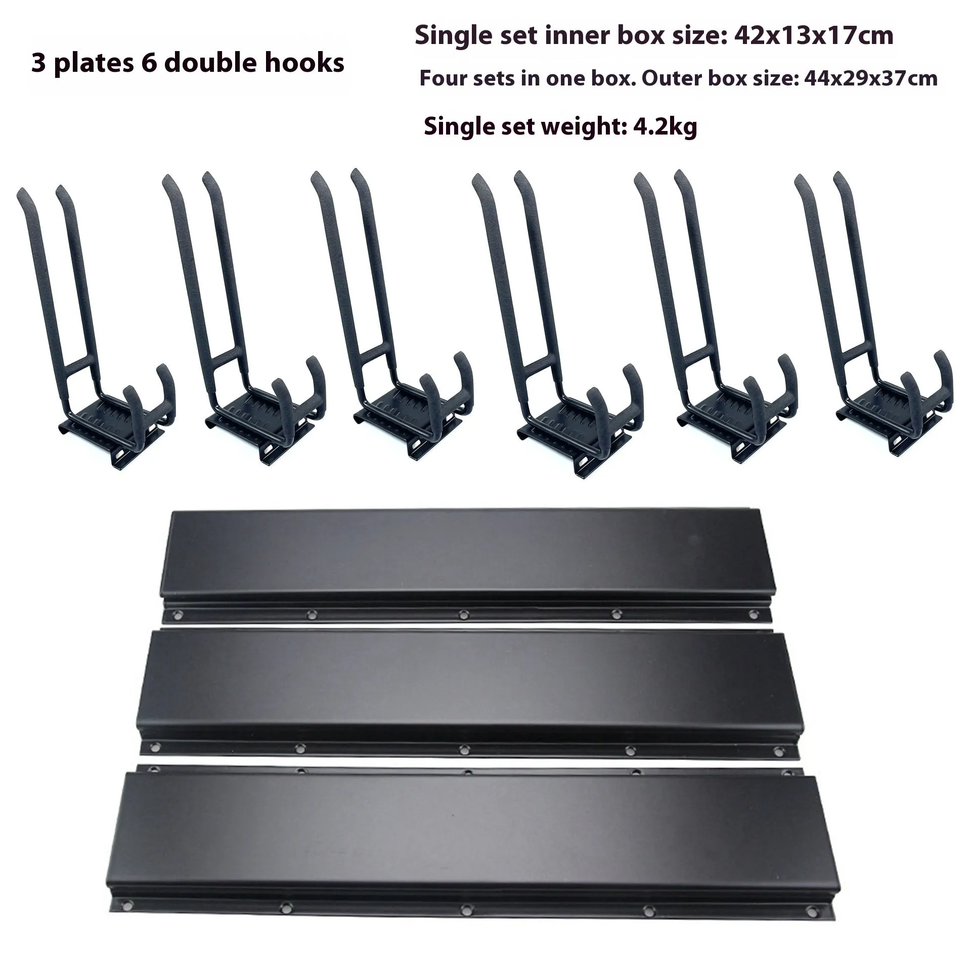 Heavy-duty garage removable adjustable wall hook with carbon steel alloy construction and 2 plates 6 hooks 2 straps