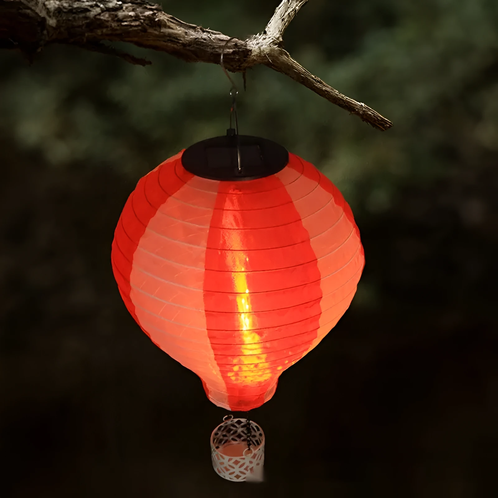 Solar hot air balloon lantern lawn lamp with silk cloth shade in blue green colour option