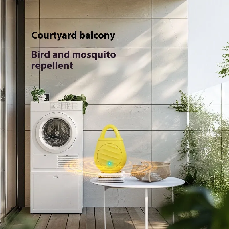 Black ultrasonic bird repeller for home balcony, pigeon deterrent with sound and light, external power supply