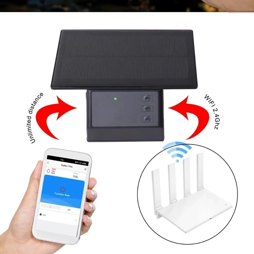 WiFi control automatic watering system with black tube and 10 adjustable drippers on a garden bed