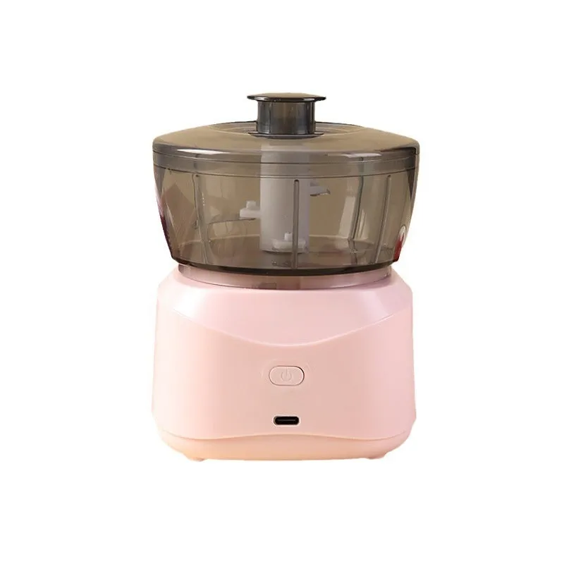 Light blue compact wireless food processor with bowl and blade, 1L capacity, quiet motor