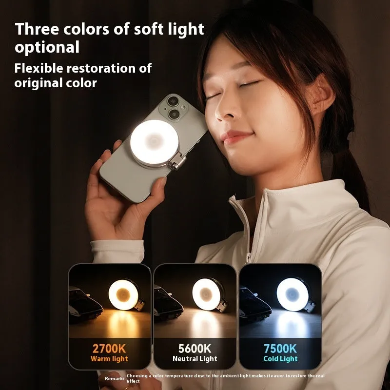 White mobile phone magnetic suction beauty fill light attached to smartphone for selfie lighting