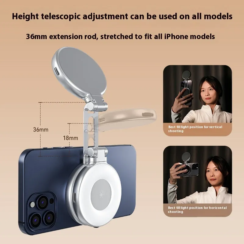 White mobile phone magnetic suction beauty fill light attached to smartphone for selfie lighting