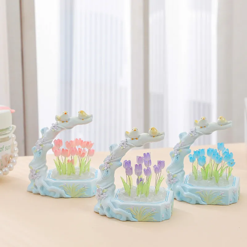 Flower-shaped resin night light in modern simplicity style with built-in battery