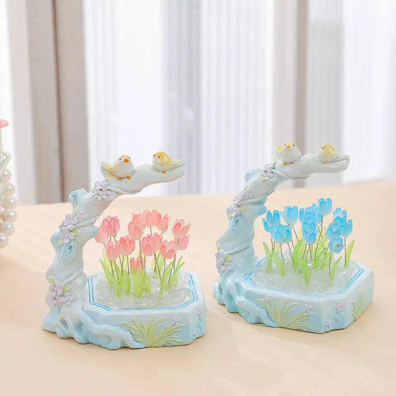 Flower-shaped resin night light in modern simplicity style with built-in battery