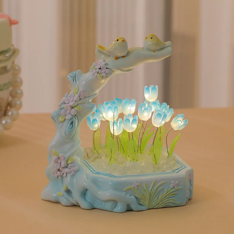 Flower-shaped resin night light in modern simplicity style with built-in battery
