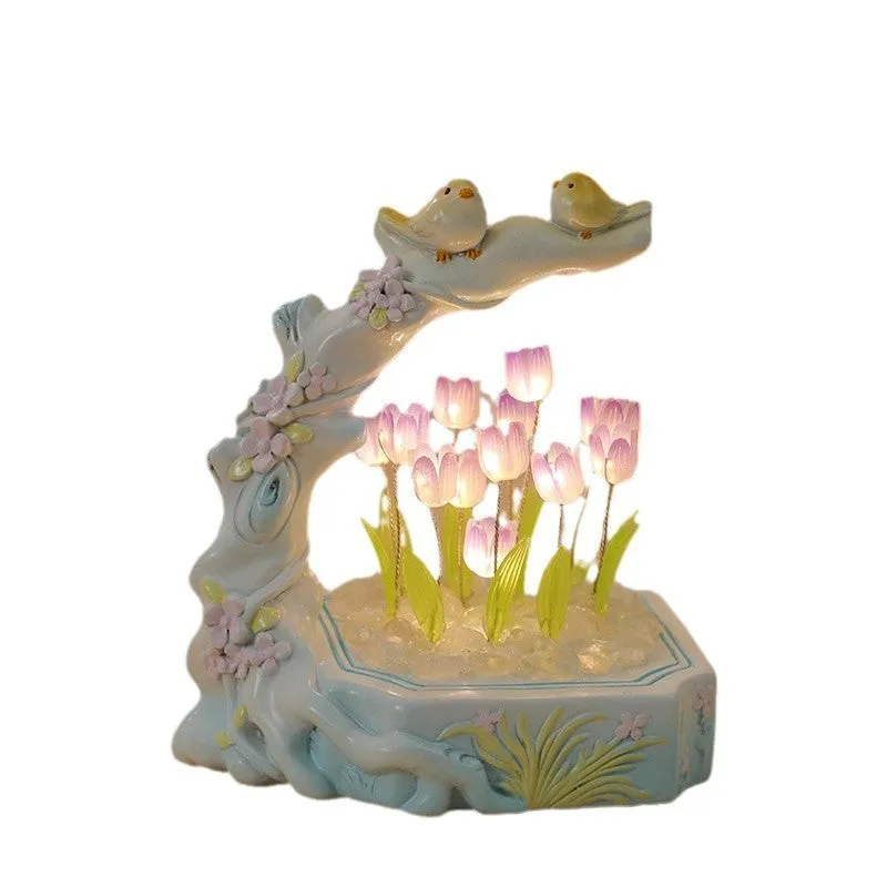 Flower-shaped resin night light in modern simplicity style with built-in battery