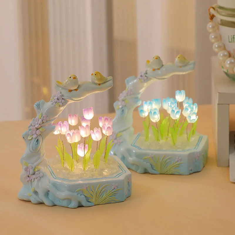 Flower-shaped resin night light in modern simplicity style with built-in battery