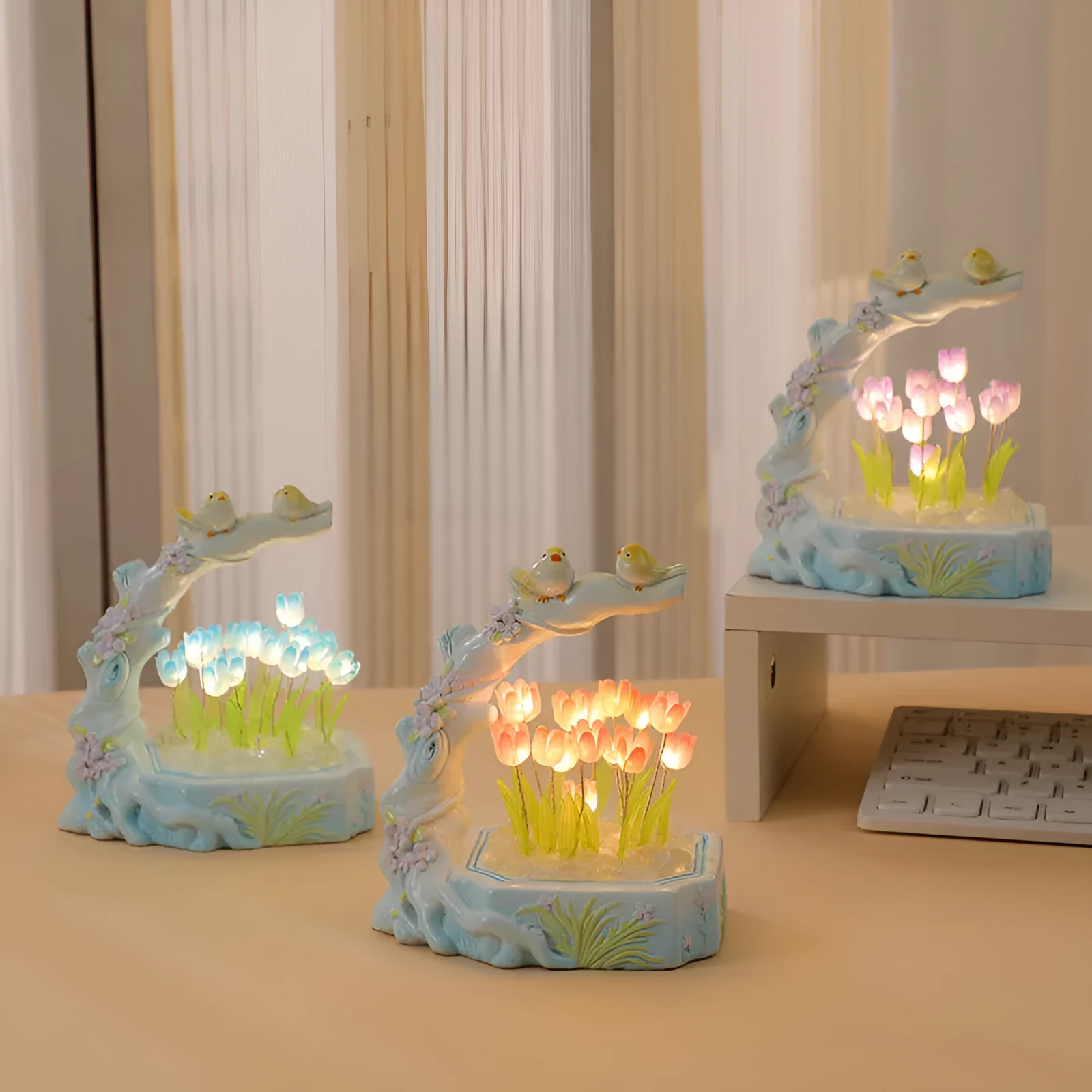 Flower-shaped resin night light in modern simplicity style with built-in battery