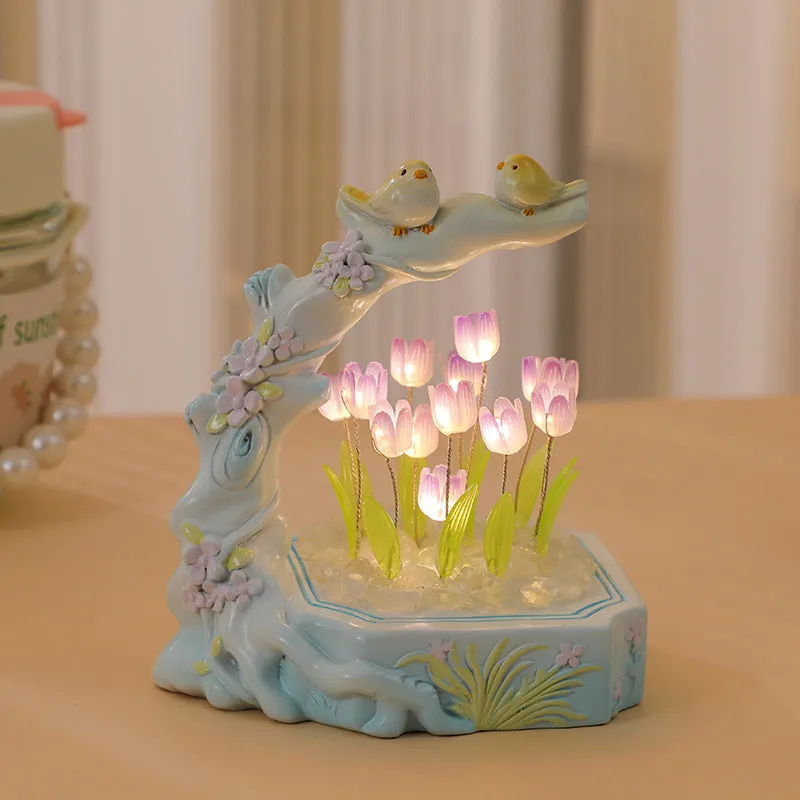Flower-shaped resin night light in modern simplicity style with built-in battery