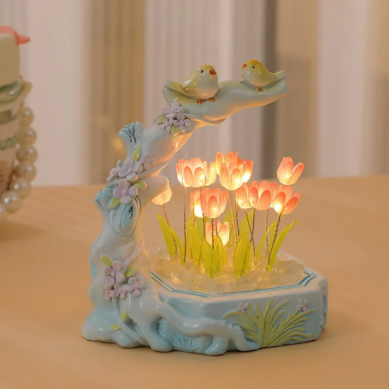 Flower-shaped resin night light in modern simplicity style with built-in battery