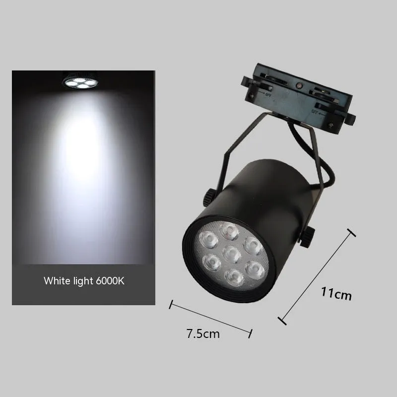 LED track spotlight with black aluminium shell mounted on lighting track
