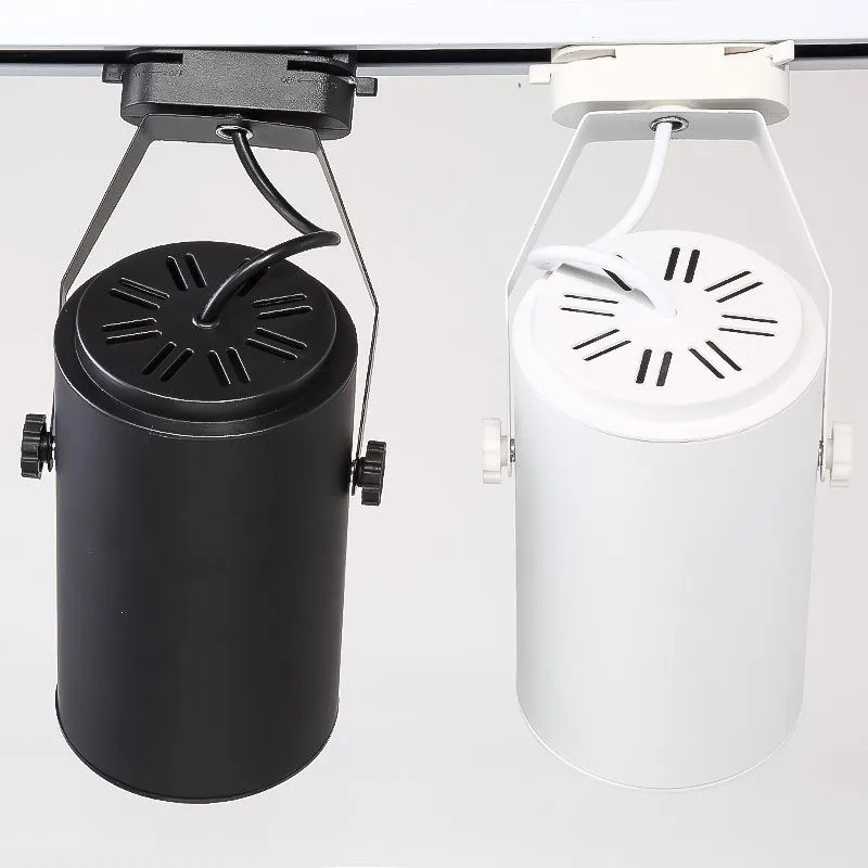 LED track spotlight with black aluminium shell mounted on lighting track