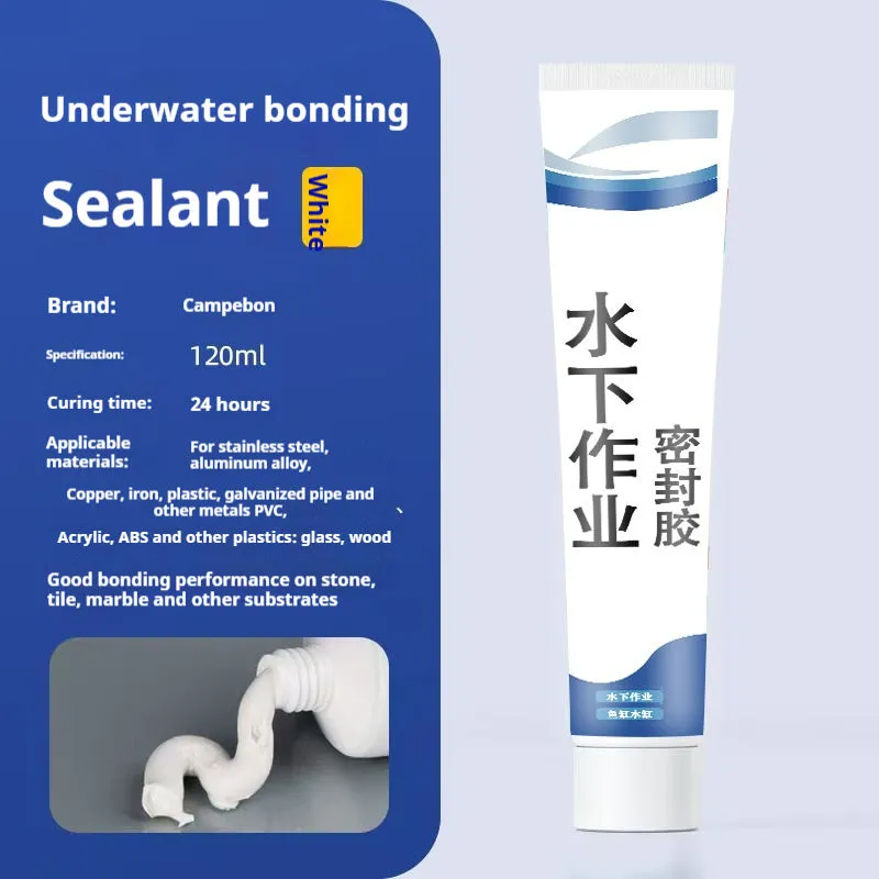 Underwater adhesive sealant tube for glass fish tank leak prevention in transparent version