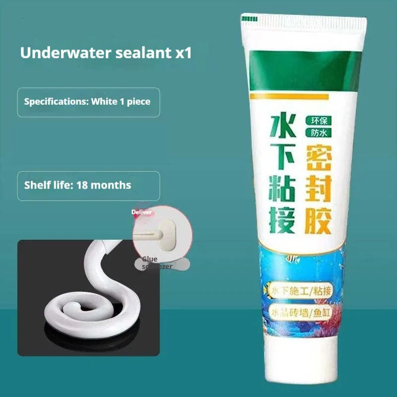 Underwater adhesive sealant tube for glass fish tank leak prevention in transparent version