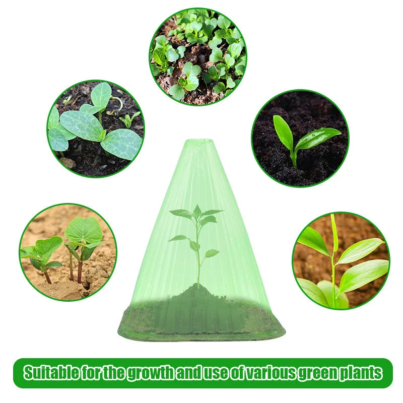 Reusable square plastic plant bell jar in green with ground nail for garden frost protection