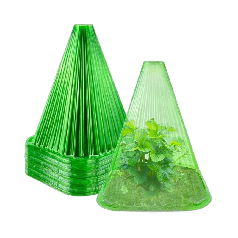 Reusable square plastic plant bell jar in green with ground nail for garden frost protection
