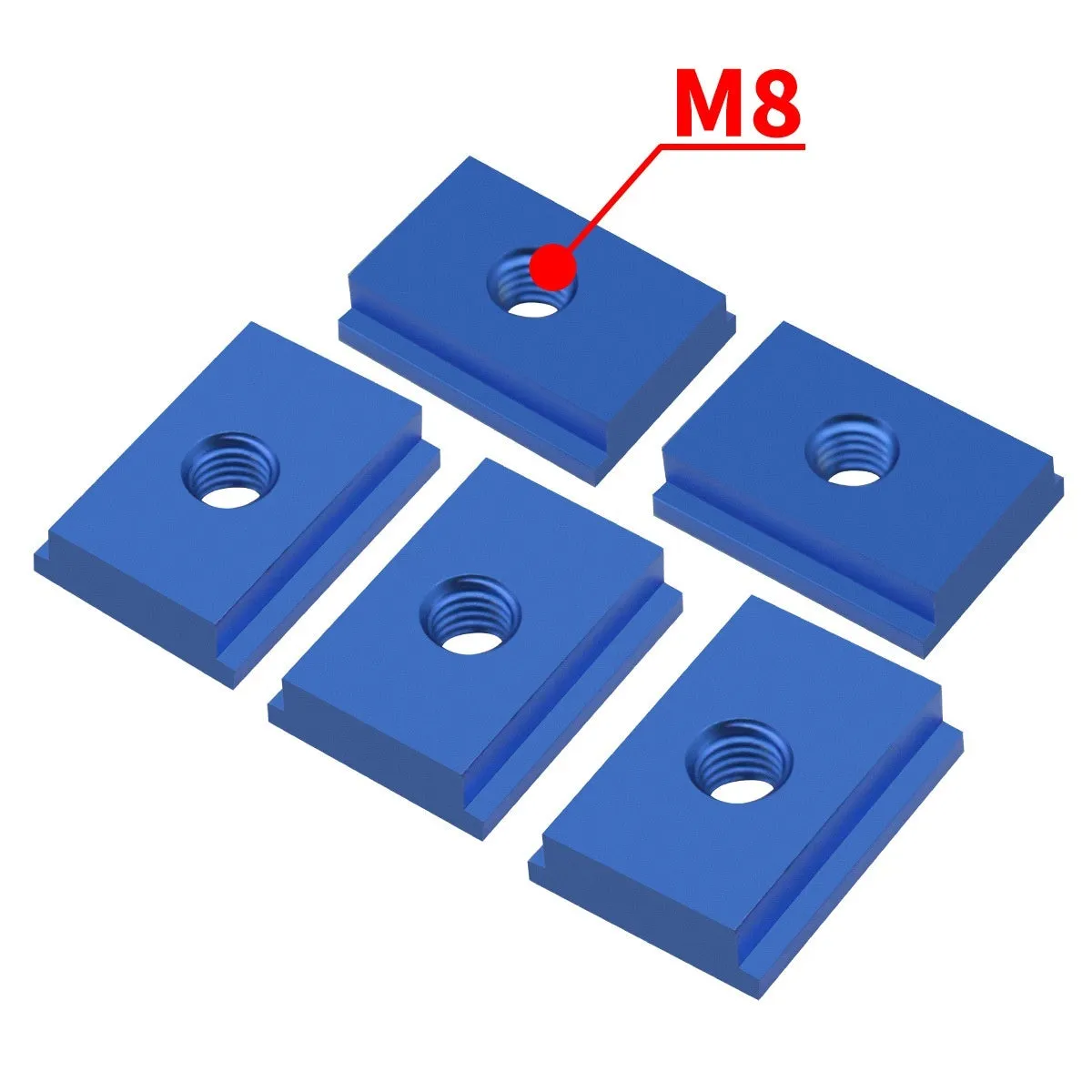 Aluminium T‑slot sliding chute sliders for woodworking, M6 and M8 thread, four colour options