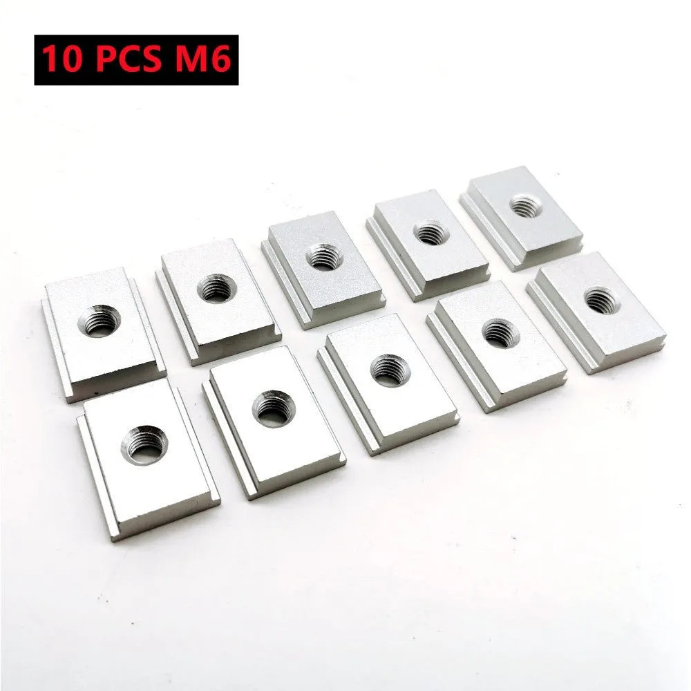 Aluminium T‑slot sliding chute sliders for woodworking, M6 and M8 thread, four colour options