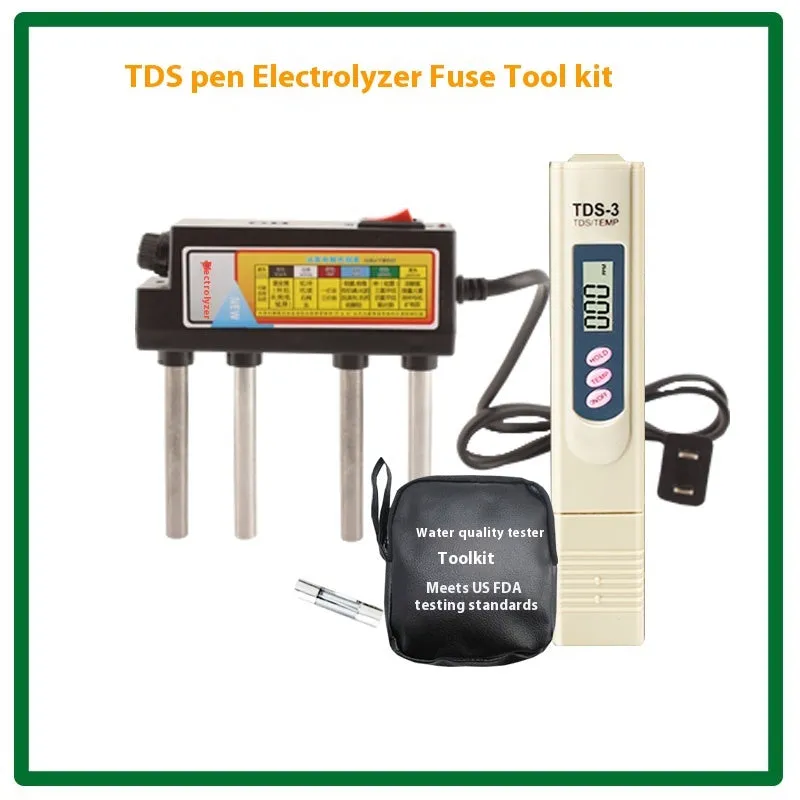 Water quality TDS test pen and electrolyzer kit for home water testing with carry bag options