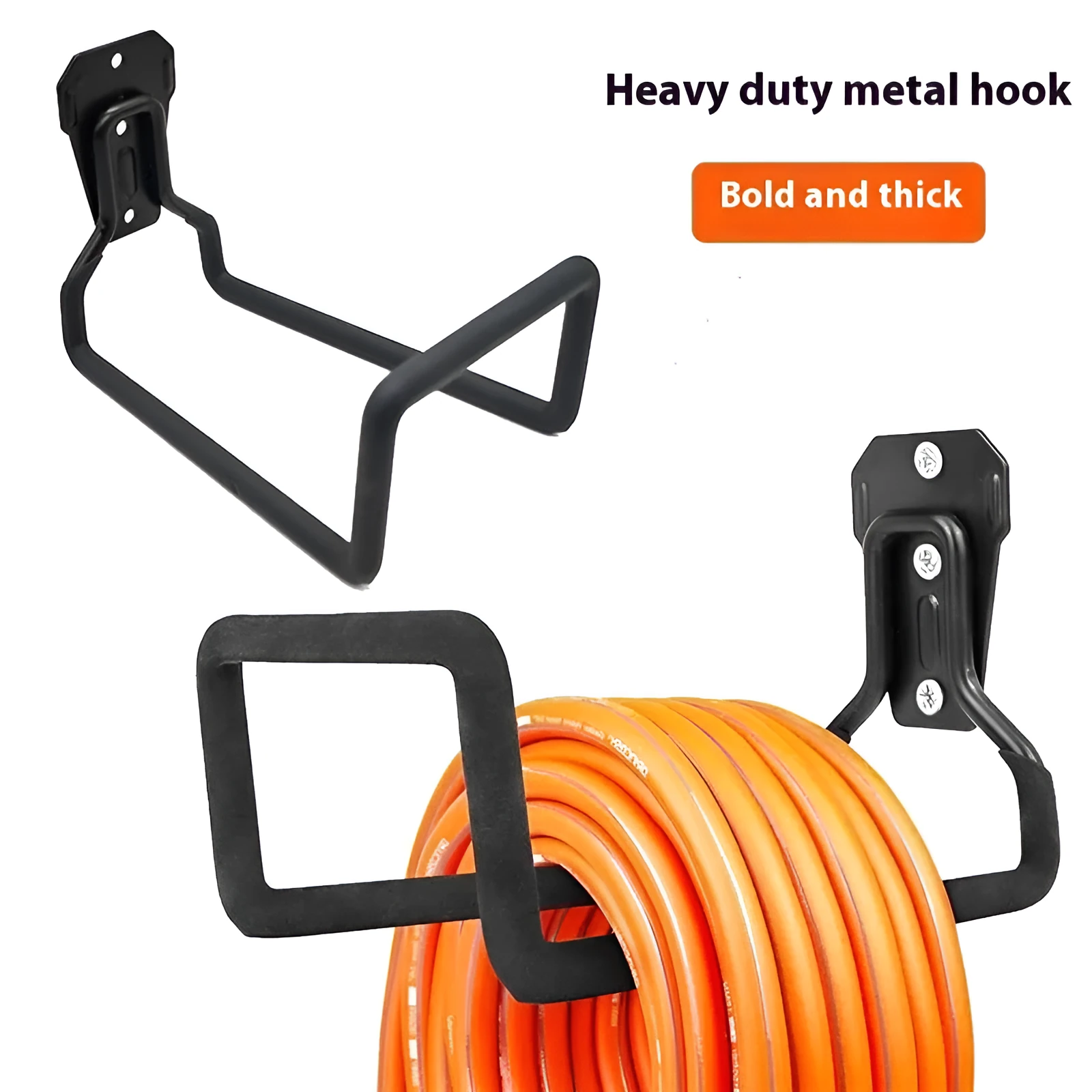 Heavy-duty thickened metal hook for bicycle storage – 80kg load capacity, black iron with extra lining, mounted on a wall