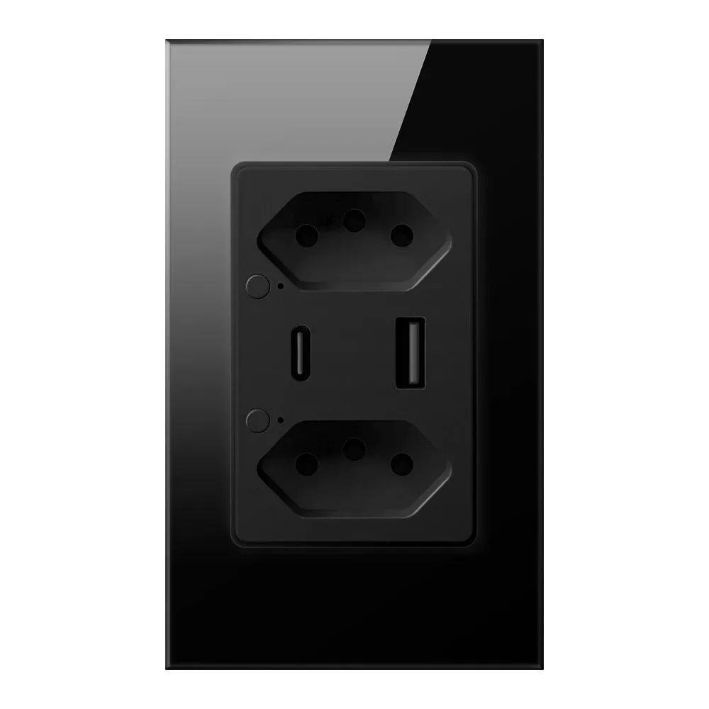 Brazil wall socket black with 6 holes 2 USB and Type-C ports separately controllable Wi-Fi