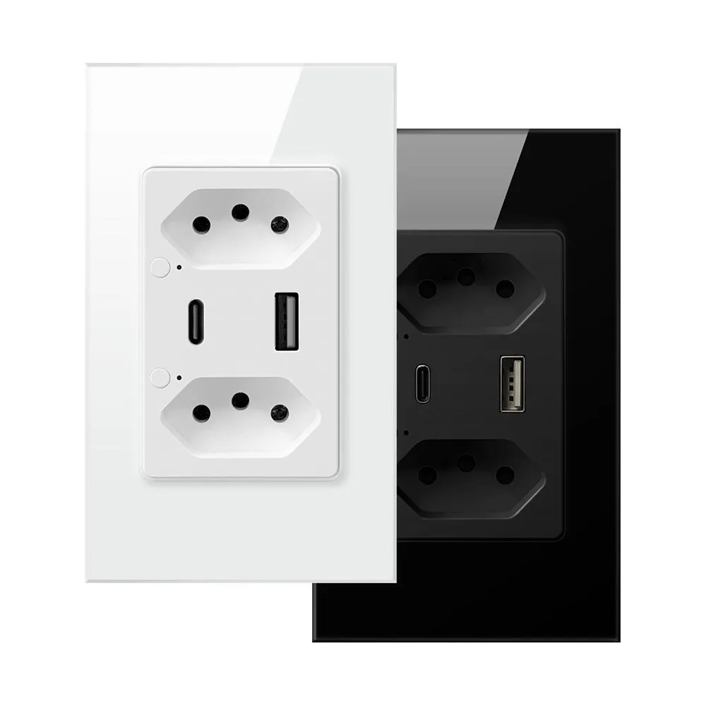 Brazil wall socket black with 6 holes 2 USB and Type-C ports separately controllable Wi-Fi