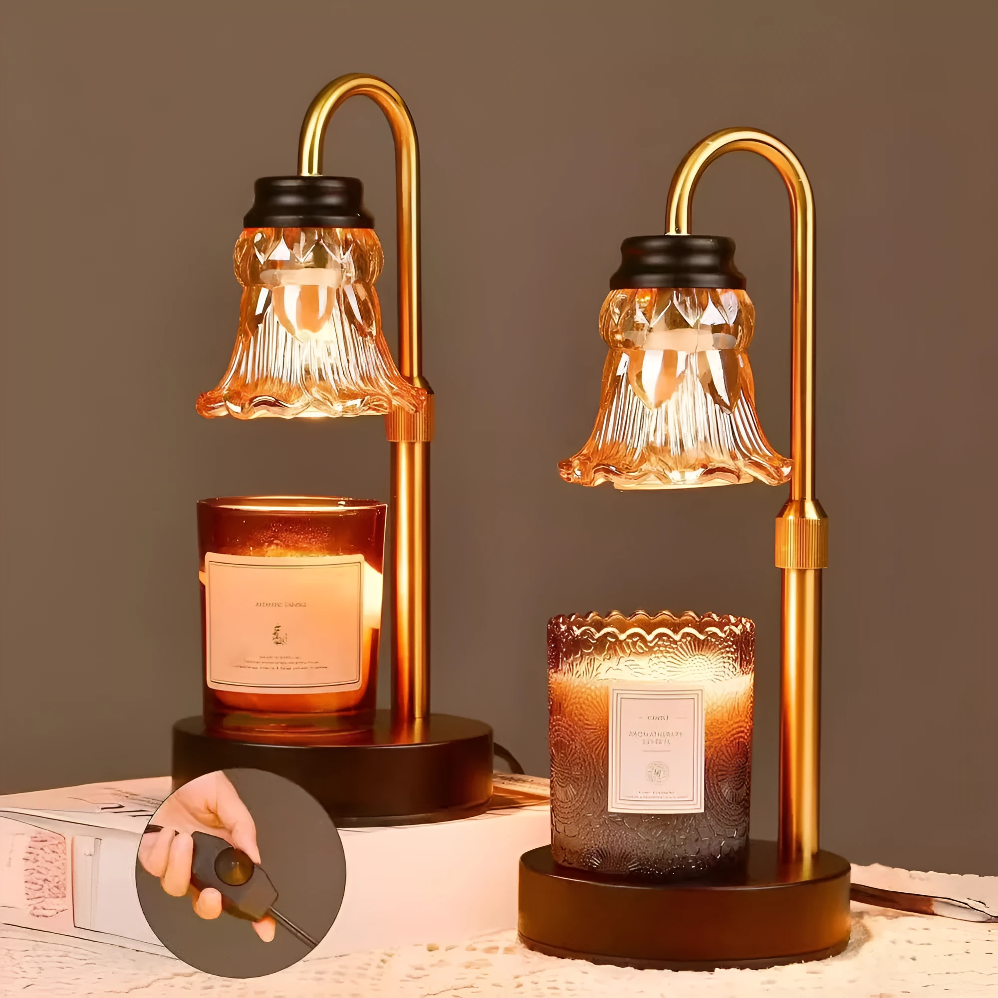 Bamboo holder electric wax melting lamp for aromatherapy, 30.5 cm tall with universal voltage.