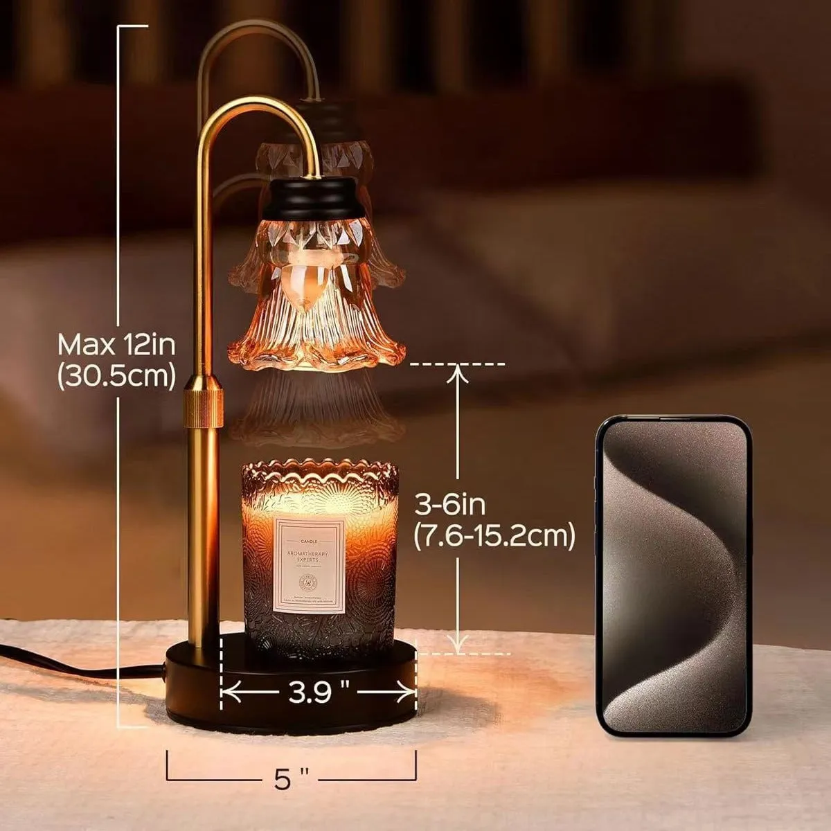 Bamboo holder electric wax melting lamp for aromatherapy, 30.5 cm tall with universal voltage.