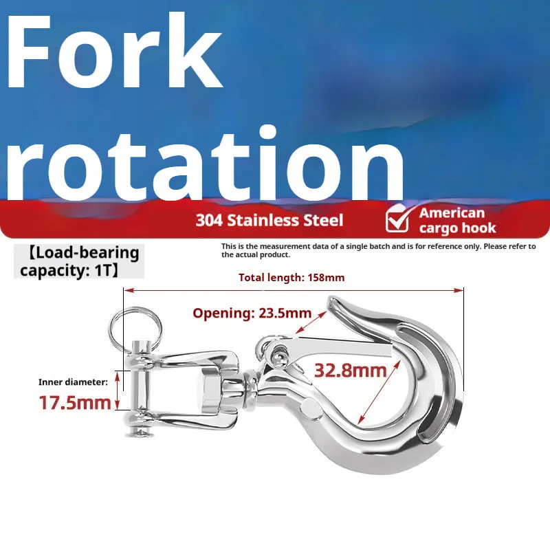304 stainless steel fork rotating load-bearing hook with directional swivel ring in 150kg to 1500kg capacities