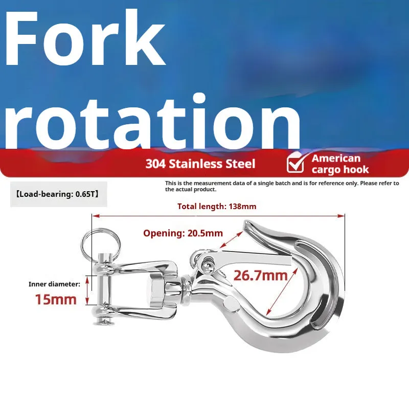 304 stainless steel fork rotating load-bearing hook with directional swivel ring in 150kg to 1500kg capacities