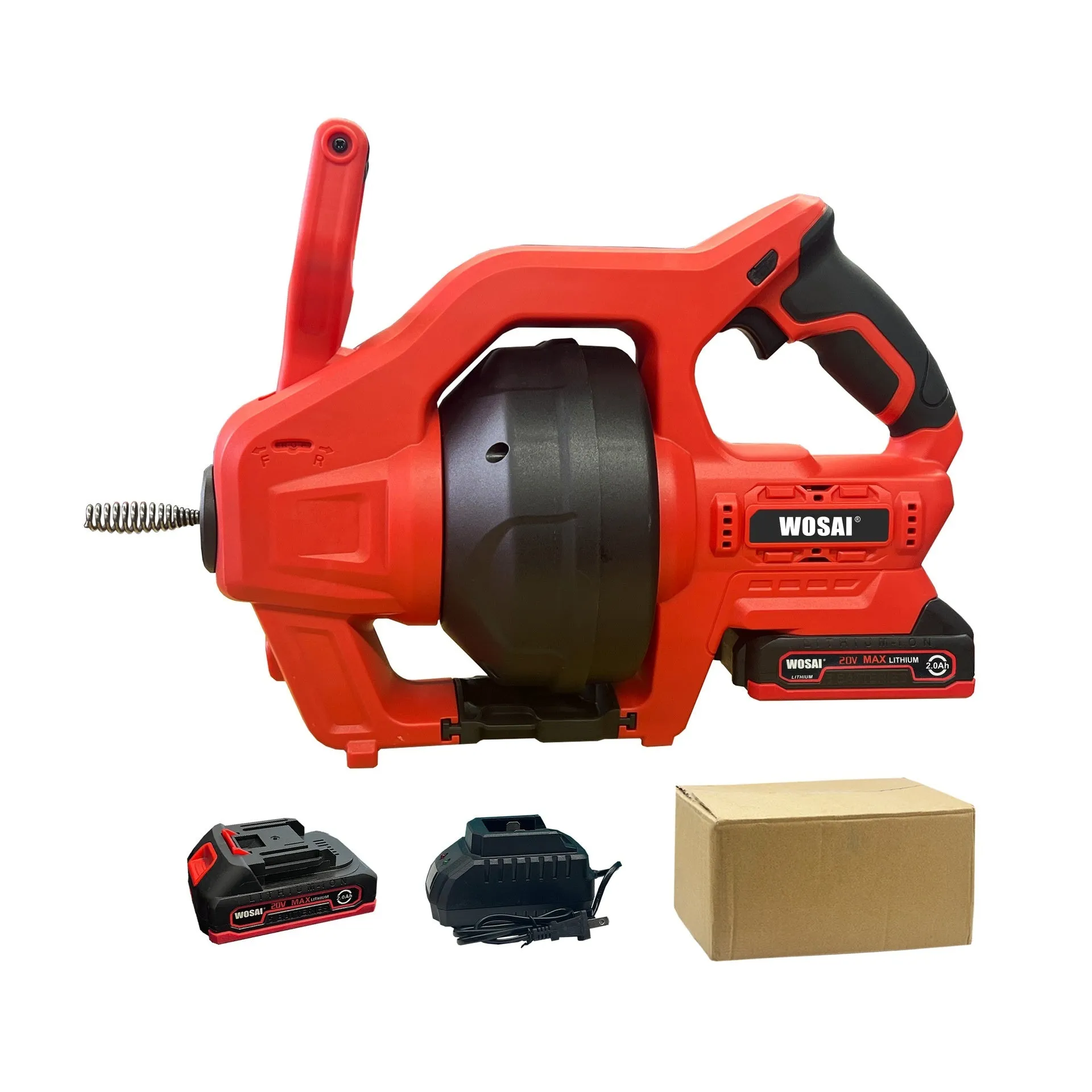 Cordless 20V portable electric drain cleaner with 25-foot cable and 7mm flexible shaft