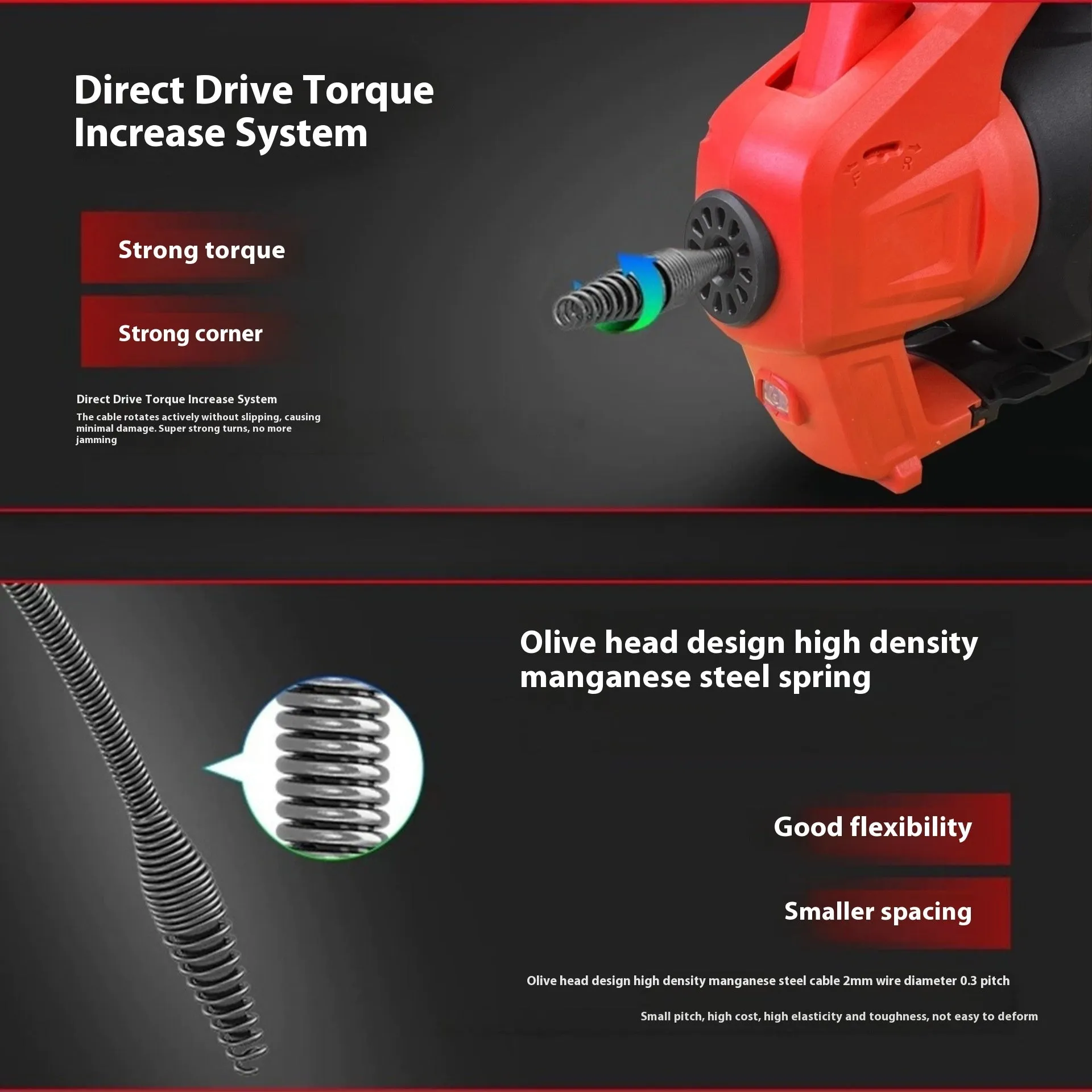Cordless 20V portable electric drain cleaner with 25-foot cable and 7mm flexible shaft
