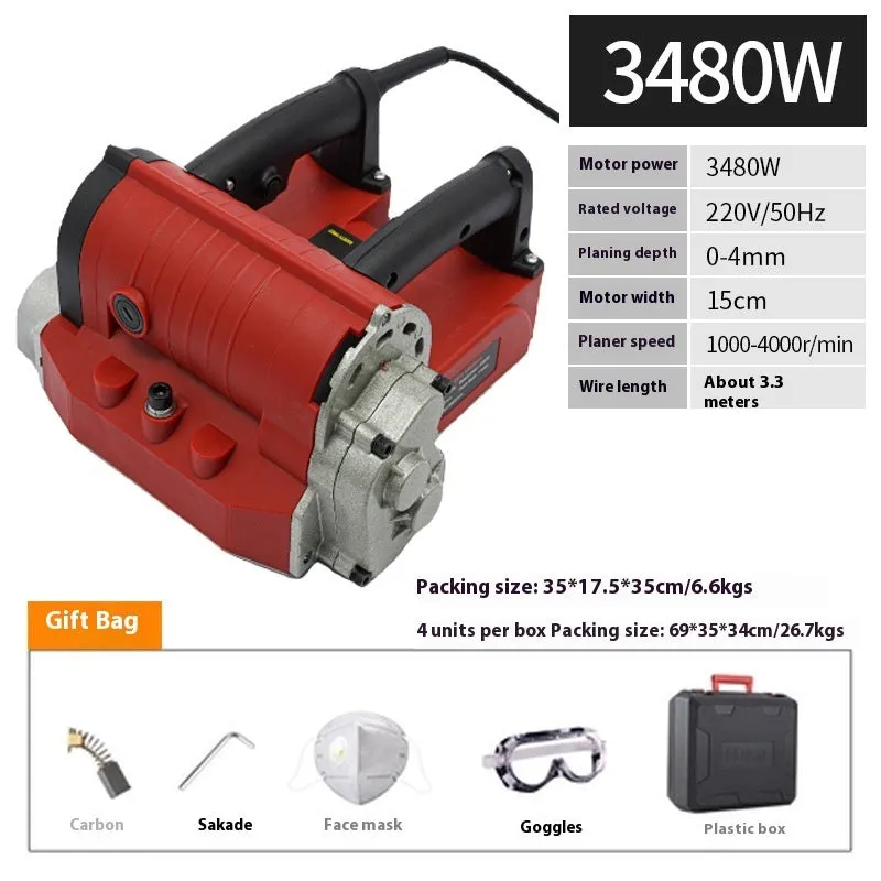 Wall planing machine with plastic box housing, 3480W power, 5mm depth, 82mm width for wall skin removal
