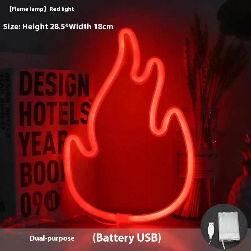 Creative flame shape LED night lamp with 120 beads, plastic shell, warm light, USB battery dual-use