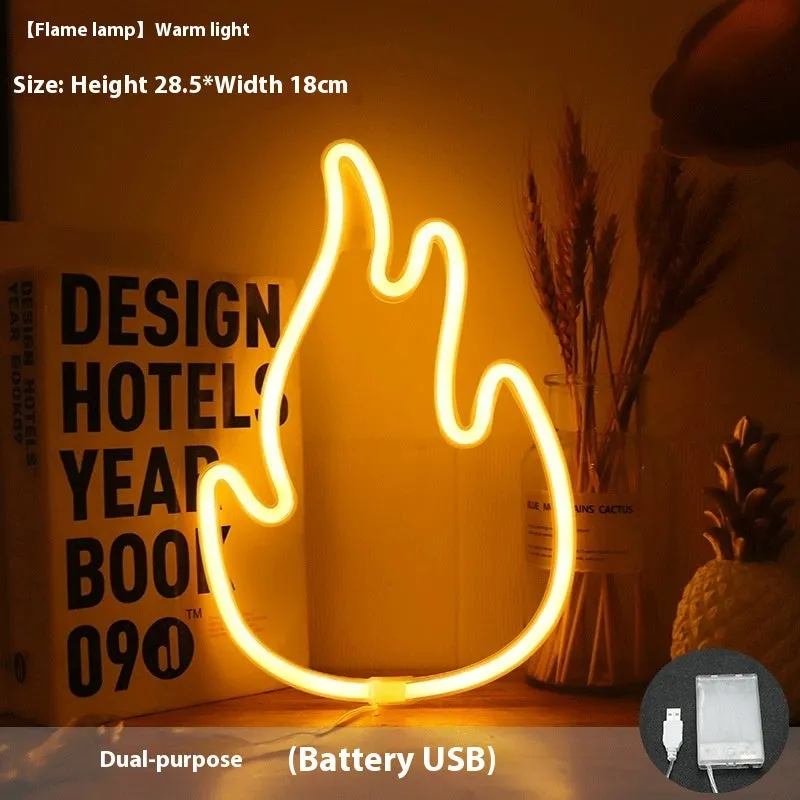 Creative flame shape LED night lamp with 120 beads, plastic shell, warm light, USB battery dual-use