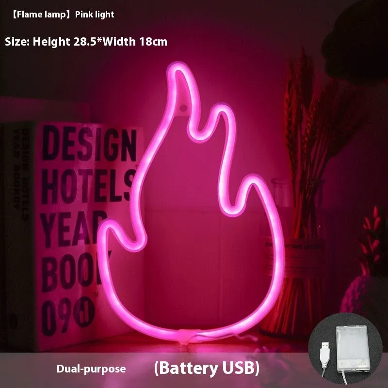 Creative flame shape LED night lamp with 120 beads, plastic shell, warm light, USB battery dual-use