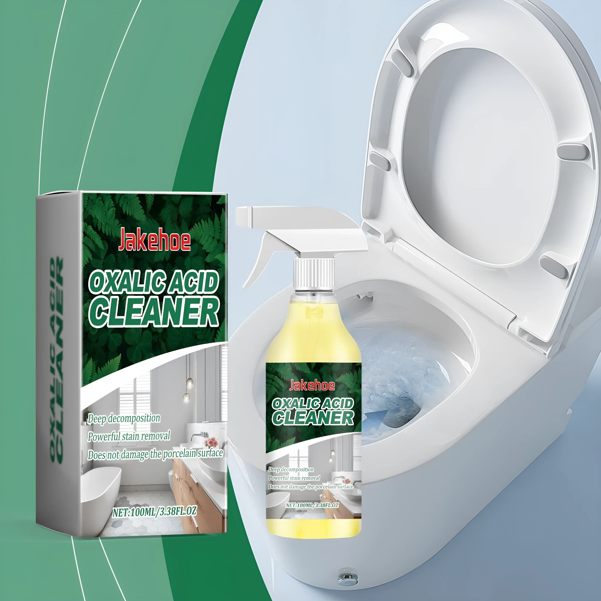 Oxalic acid toilet cleaner 100ml bottle with blue label, measuring 9.3 by 11.8 cm