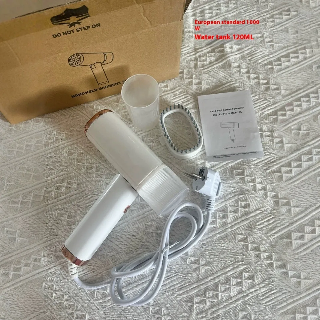 Portable small household handheld garment steamer 1000W white foldable design with UK plug on a white background