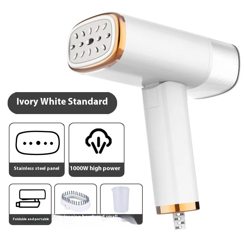Portable small household handheld garment steamer 1000W white foldable design with UK plug on a white background