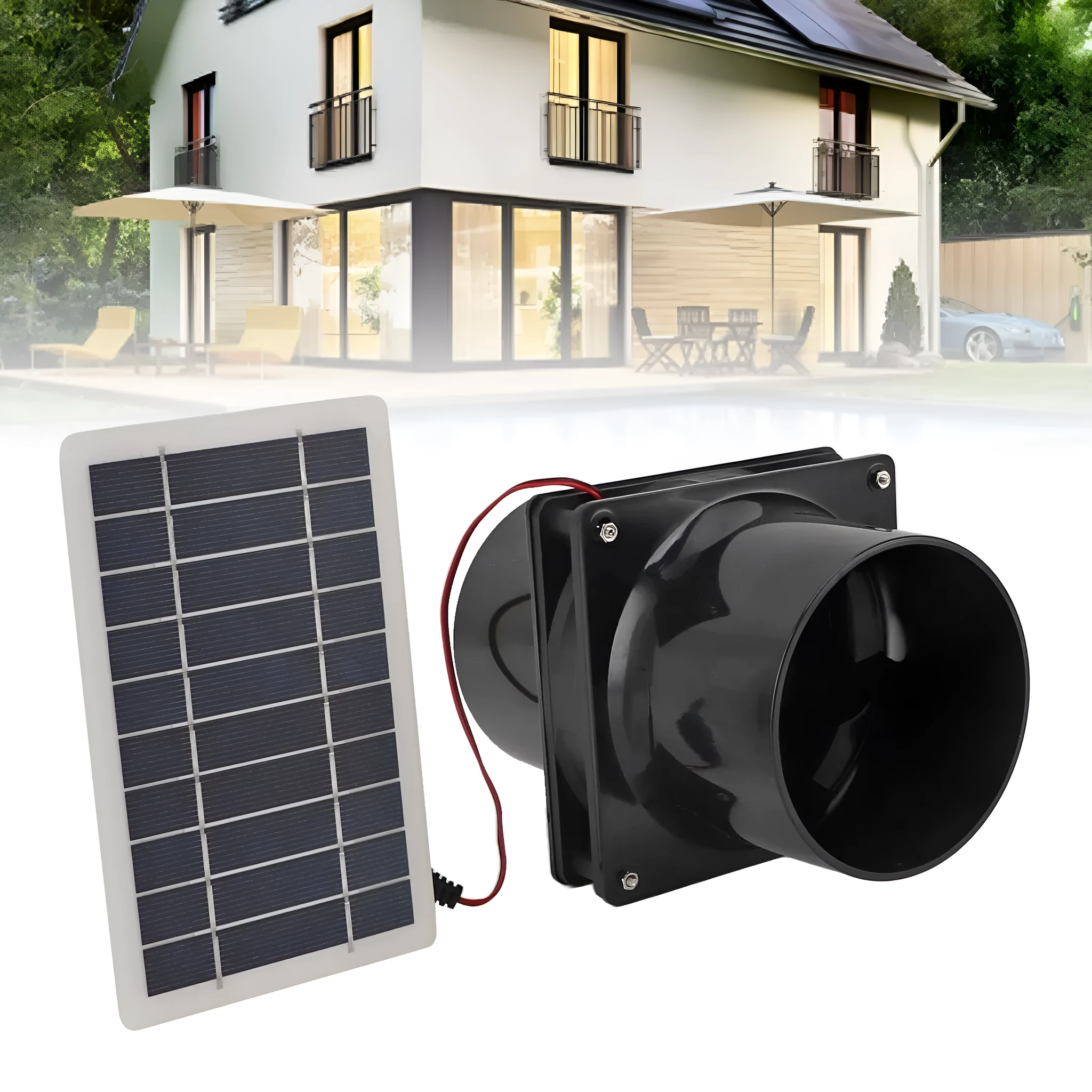 Solar waterproof double exhaust fan with 10W monocrystalline silicon panel and plastic fan kit