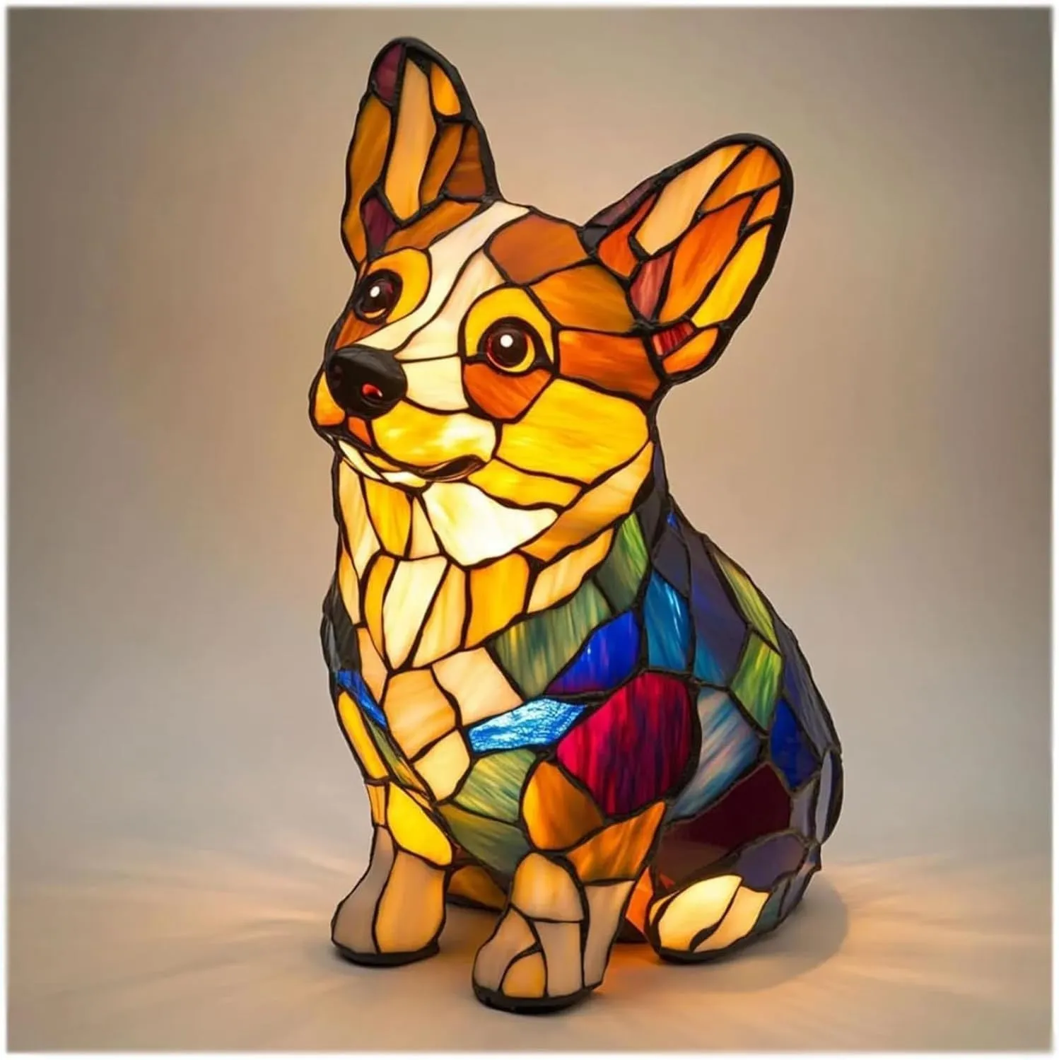 LED small night lamp art animal statue creative home desktop decoration 17cm USB switch corgi design