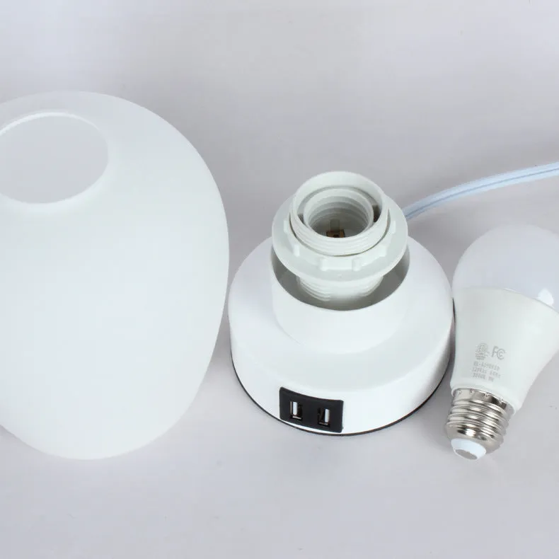 Nordic glass touch dimming bedside night light with three colour settings and USB port, white glass on dark surface