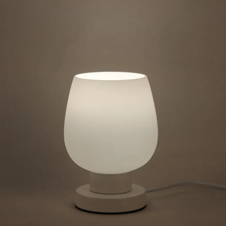 Nordic glass touch dimming bedside night light with three colour settings and USB port, white glass on dark surface