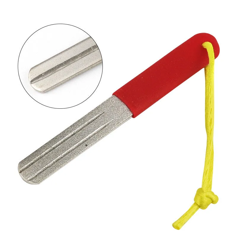 Diamond fishing hook file portable sharpening tool in red, black, black green, and black blue colours