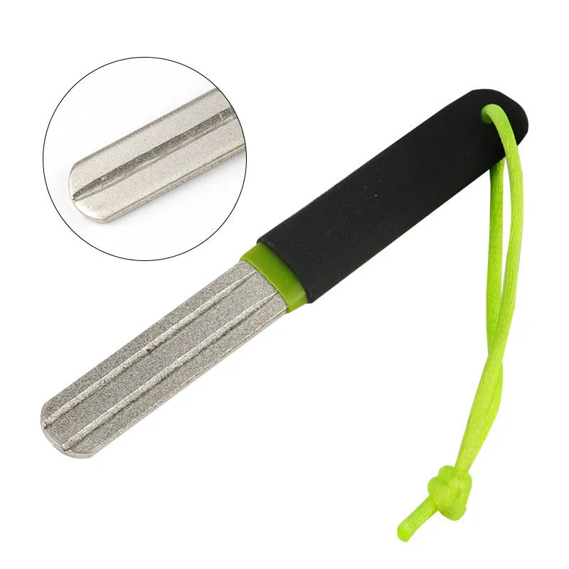 Diamond fishing hook file portable sharpening tool in red, black, black green, and black blue colours